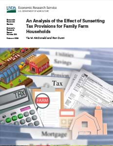 This is the cover image for the An Analysis of the Effect of Sunsetting Tax Provisions for Family Farm Households report.