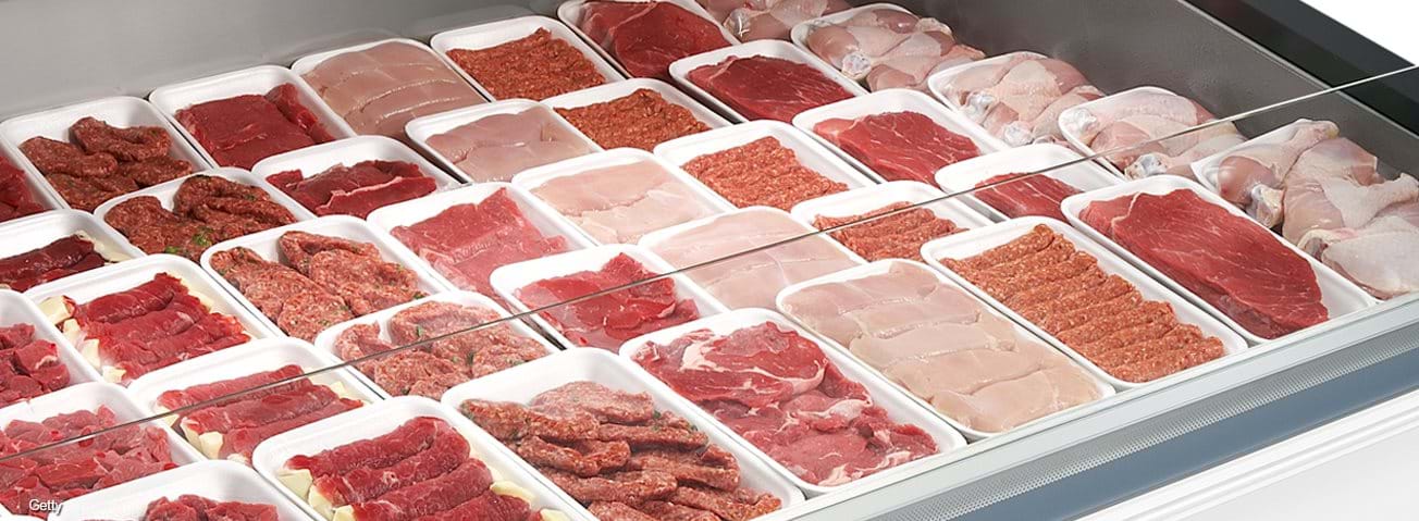 Photo: A wide array of poultry, pork, and beef in meat display