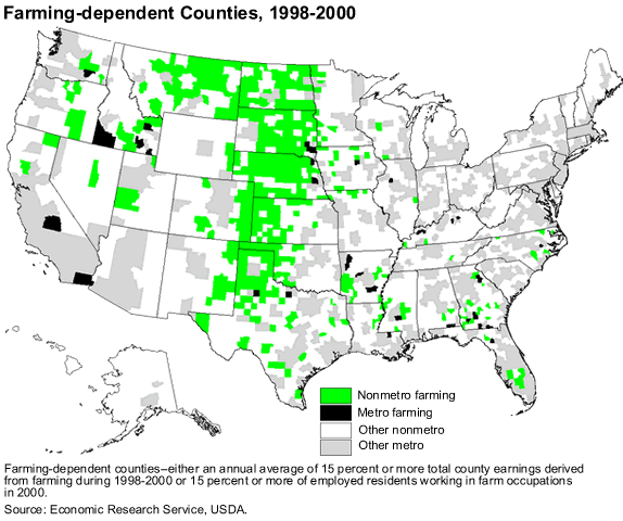 This chart shows: 'Farming-Dependent Counties 1998-2000'.