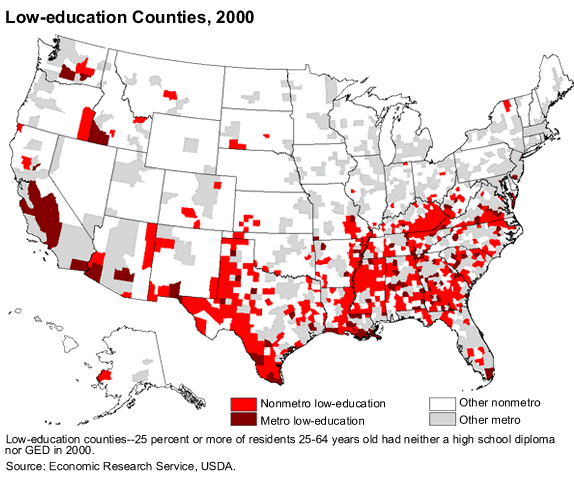 This chart shows: 'Low education-counties, 2000'.