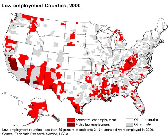 This chart shows: 'Low-employment counties, 2000'.