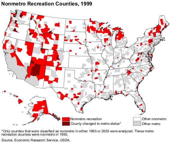 This chart shows: 'Nonmetro recreation counties, 1999'.