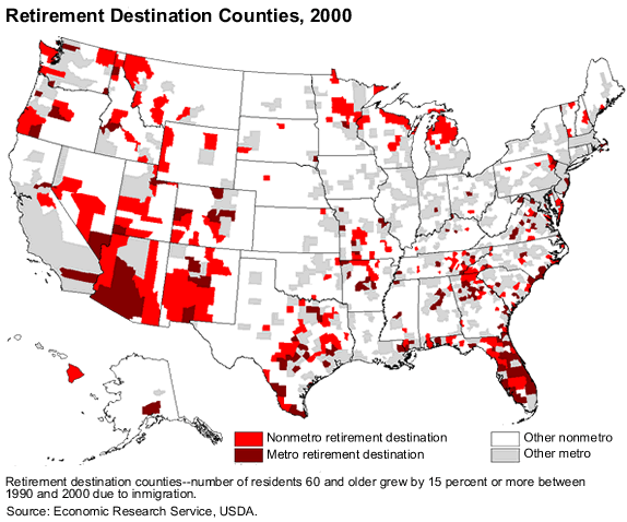 This chart shows: 'Retirement destination counties, 2000'.