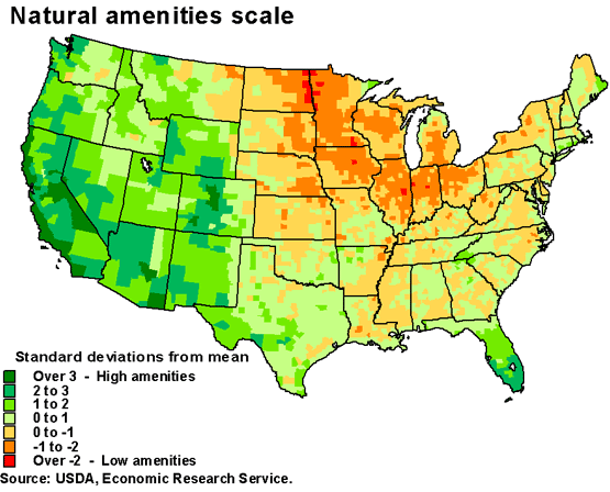 This chart shows: 'County-level map showing the natural amenity scale from high to low'.