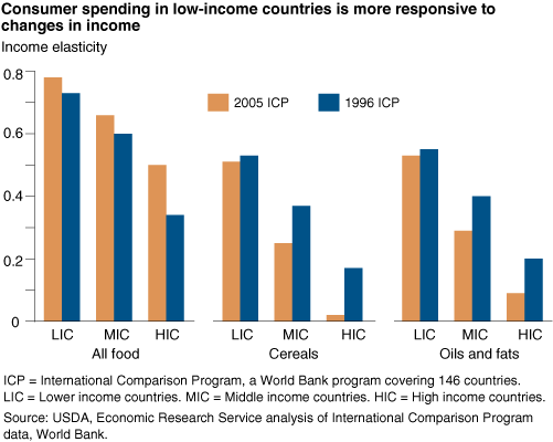 This chart shows: 'Consumer spending in low-income countries is more responsive to changes in income'.