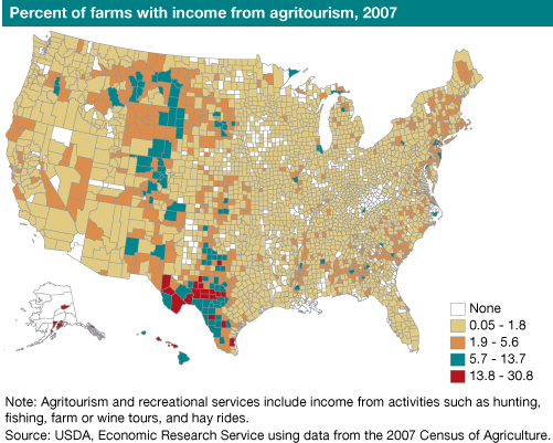 This chart shows: 'Percent of farms with income from agritourism, 2007'.