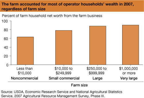 This chart shows: 'The farm accounted for most of operator households' wealth in 2007, regardless of farm size'.