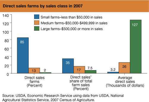 This chart shows: 'Direct sales farms by sales class in 2007'.