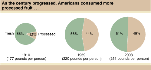 This chart shows: 'As the century progressed, Americans consumed more convenient processed foods, including fruit. . .'.