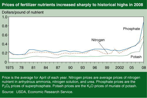 This chart shows: 'Prices of fertilizer nutrients increased sharply to historical highs in 2008'.