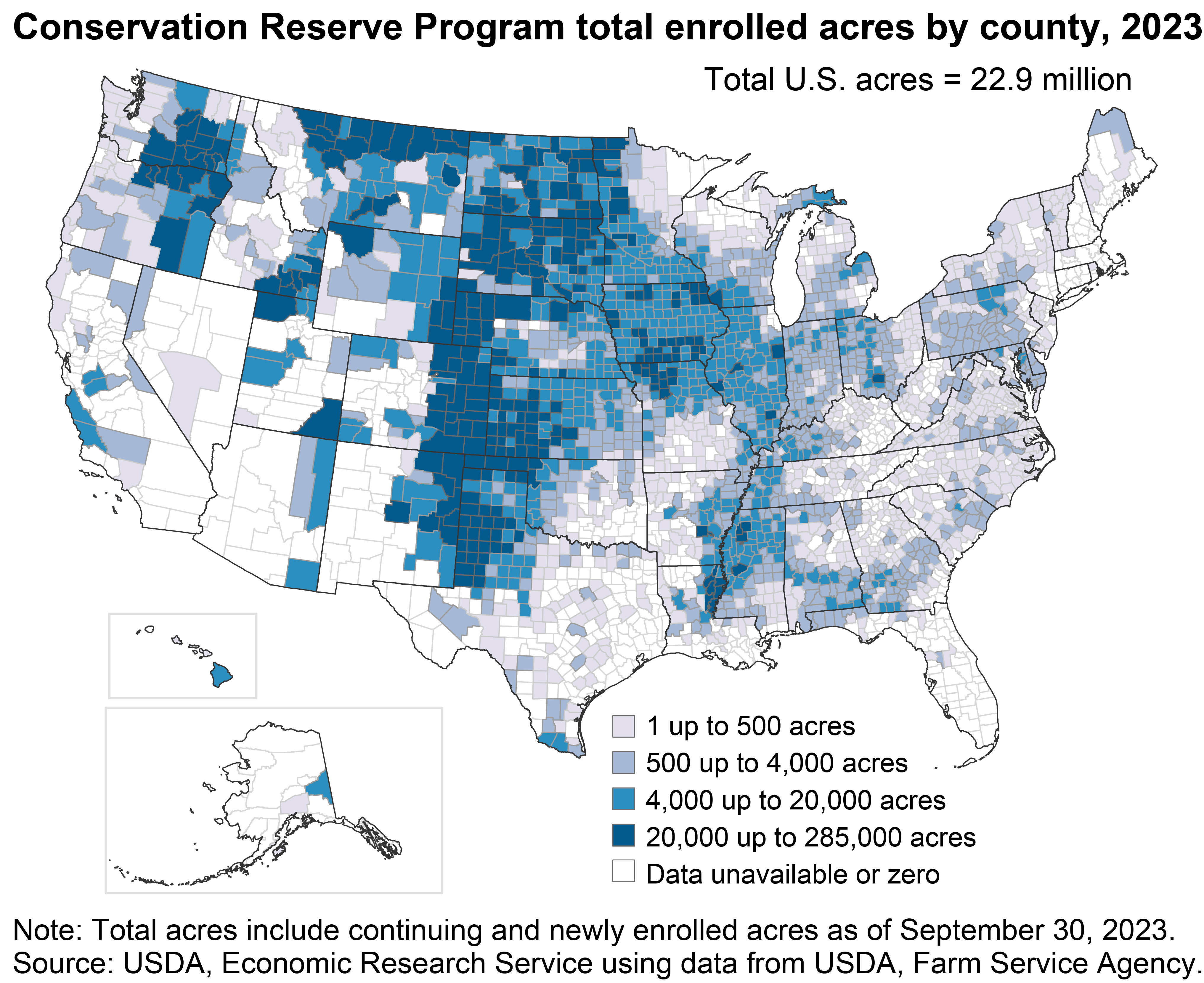 Conservation Reserve Program total enrolled acres by county, fiscal 2023