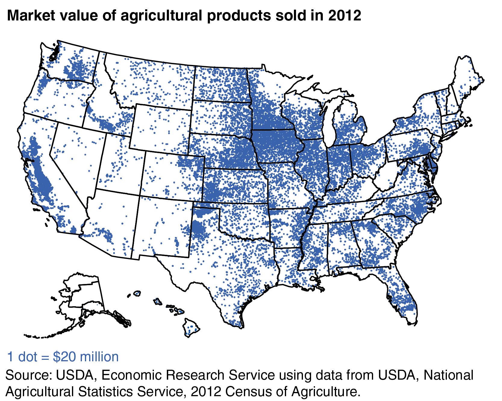 This chart shows: 'U.S. agricultural production occurs in each of the 50 States'.