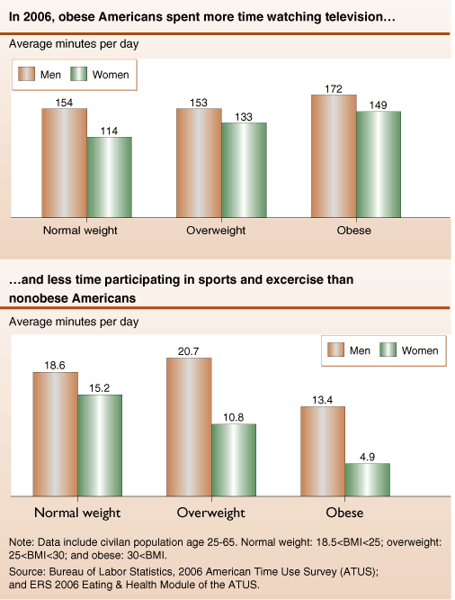 This chart shows: 'In 2006, obese Americans spent more time watching television...'.