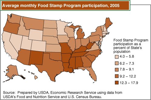 This chart shows: 'Average monthly Food Stamp Program participation, 2005.'.