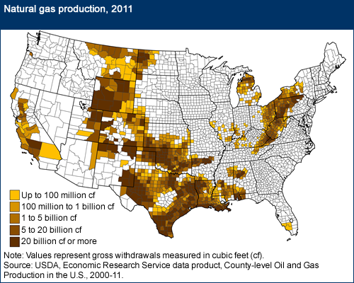 This chart shows: 'Natural gas production, 2011'.