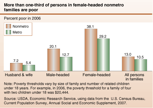 This chart shows: 'More than one-third of persons in female-headed nonmetro families are poor'.