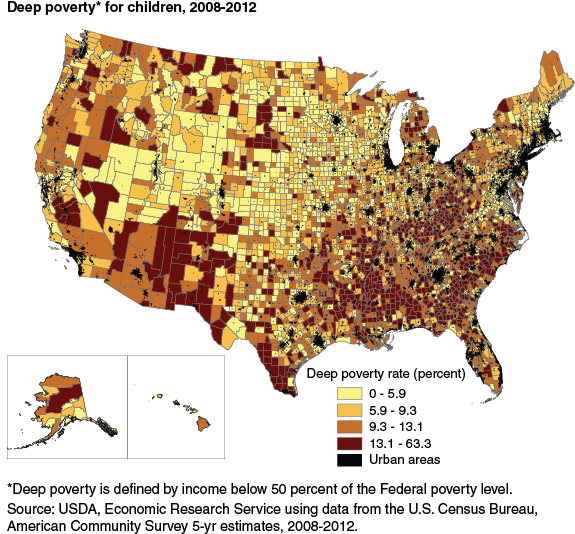 This chart shows: 'Deep poverty for children, 2008-2012'.