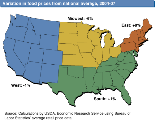 This chart shows: 'Variation in food prices from national average, 2004-07'.