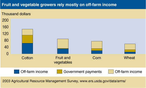 This chart shows: 'Fruit and vegetable growers rely mostly on off-farm income'.