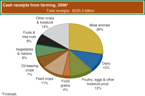 This chart shows: 'Cash receipts from farming, 2006'.