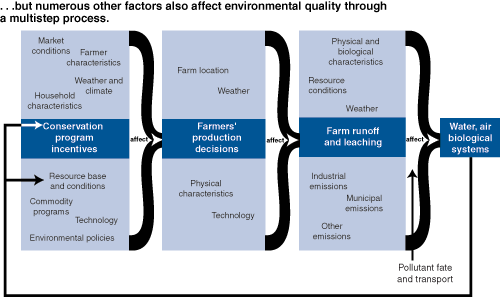 This chart shows: '...but numerous other factors also affect environmental quality through a multistep process.'.