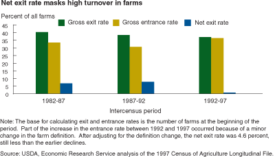This chart shows: 'Net exit rate masks high turnover rate in farms'.