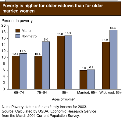 This chart shows: 'Poverty is higher for older widows than for older married women'.