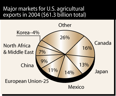 This chart shows: 'Major markets for U.S. agricultural exports in 2004'.
