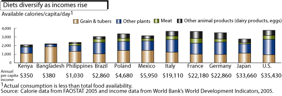 This chart shows: 'Diets diversify as incomes rise'.
