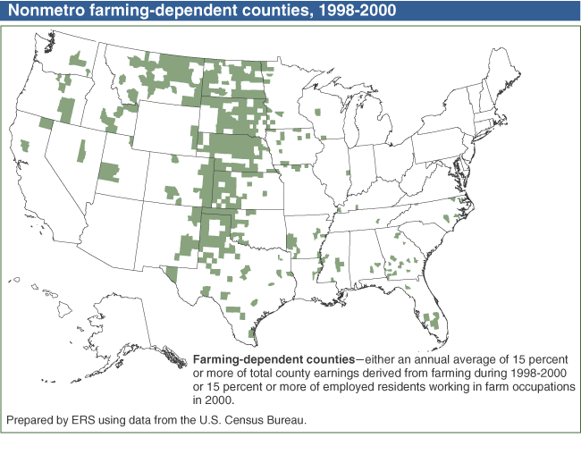 This chart shows: 'Nonmetro farming-dependent counties, 1998-2000'.