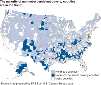 This chart shows: 'The majority of nonmetro persistent poverty counties are in the South'.