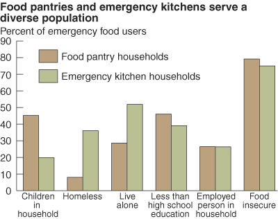 This chart shows: 'Food pantries and emergency kitchens serve a diverse population'.