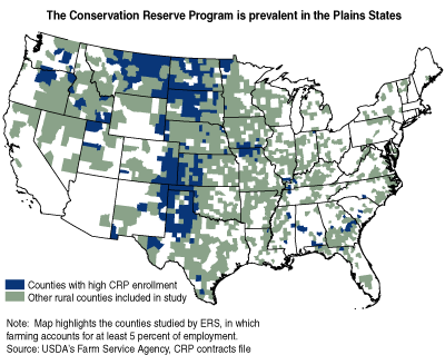 This chart shows: 'the conservation reservation program is prevalent in the plains states'.