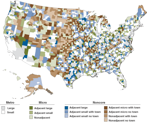 This chart shows: 'Map of Metro, Micro and Noncore counties'.