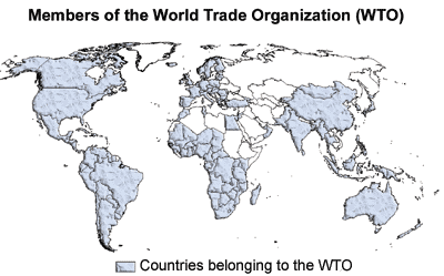 This chart shows: 'world map showing WTO members'.