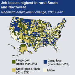 This chart shows: 'Job losses highest in rural South and Northwest'.