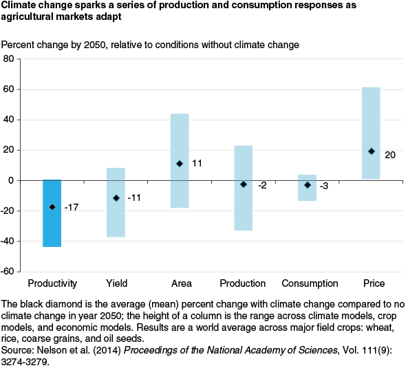 This chart shows: 'Climate change sparks a series of production and consumption responses as agricultural markets adapt'.
