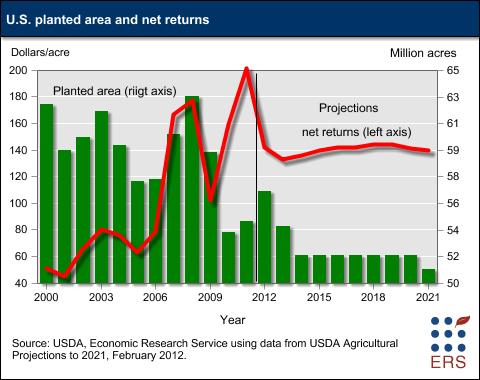 This chart shows: 'U.S. planted area and net returns'.