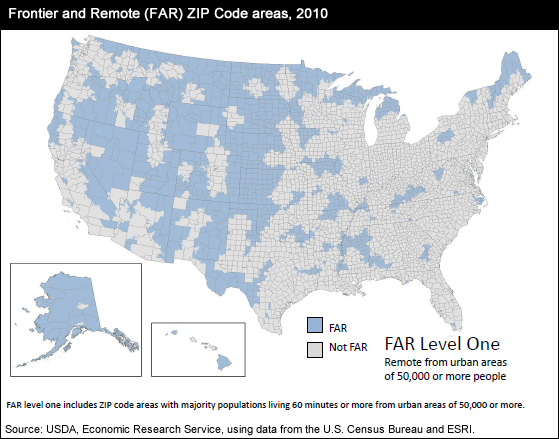 This chart shows: 'Frontier and Remote (FAR) Zip Code areas, 2010; FAR Level One'.