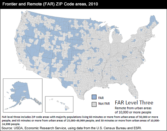 This chart shows: 'Frontier and Remote (FAR) Zip Code areas, 2010; FAR Level Three'.