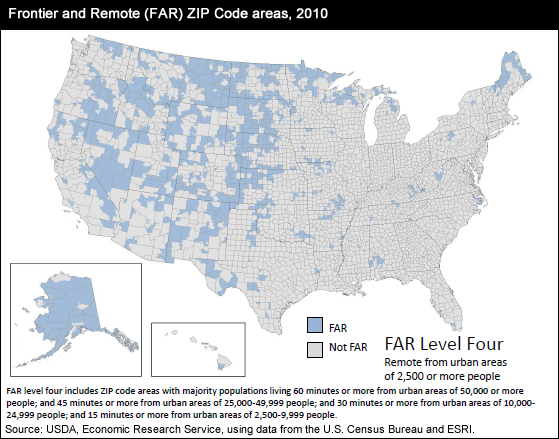 This chart shows: 'Frontier and Remote (FAR) Zip Code areas, 2010; FAR Level Four'.