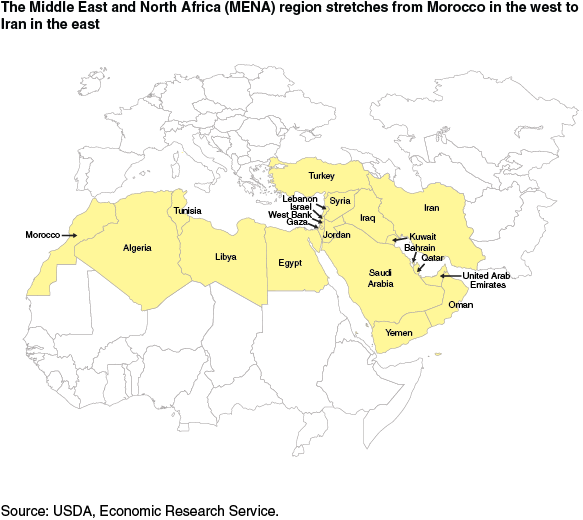 This chart shows: 'The Middle East and North Africa (MENA) region stretches from Morocco in the west to Iran in the east'.