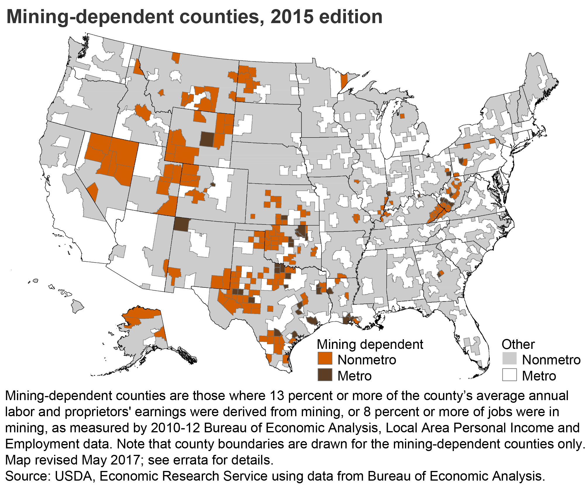 Mining-dependent counties, 2015 edition