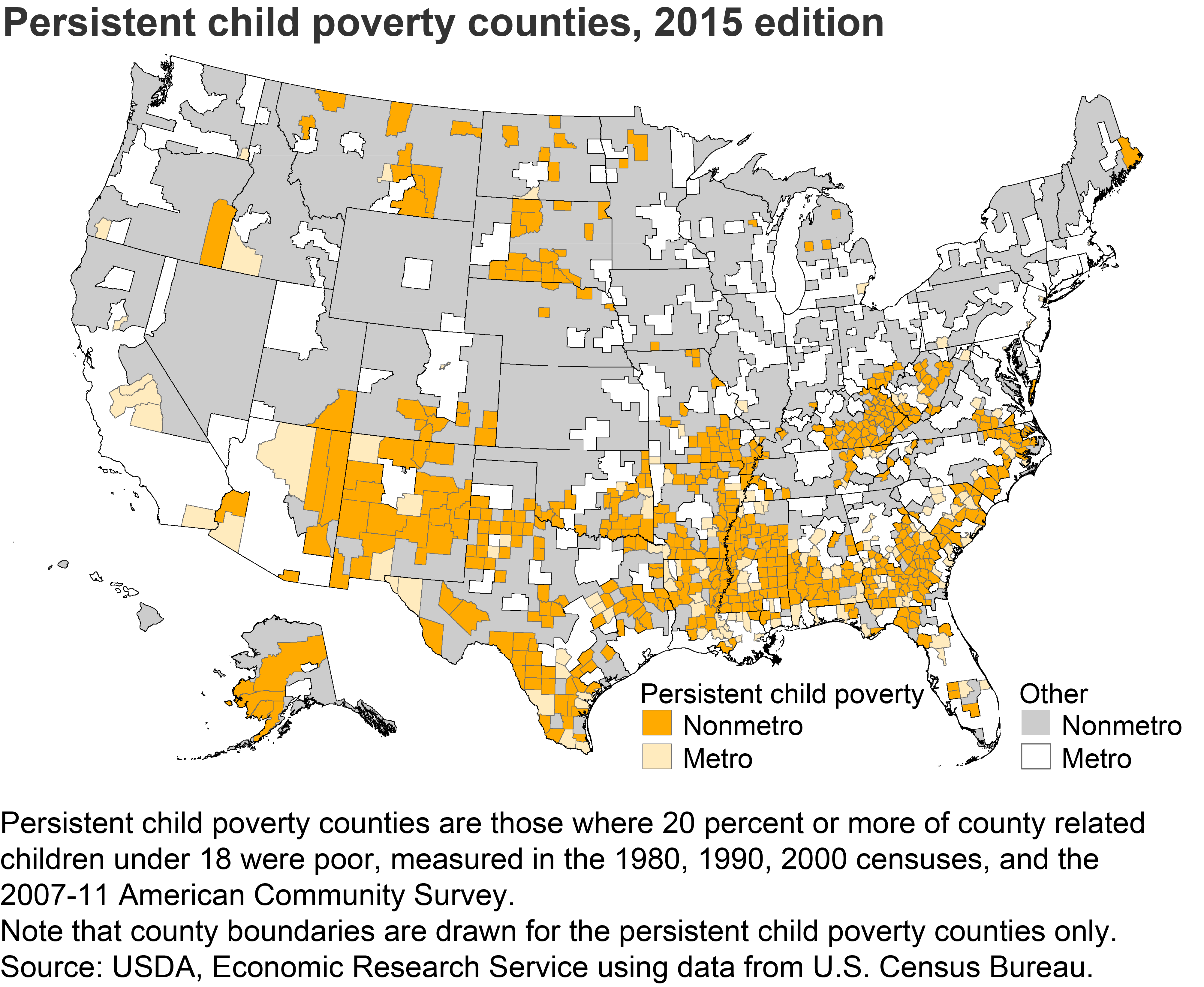This chart shows: 'Persistent child poverty counties, 2015 edition'.