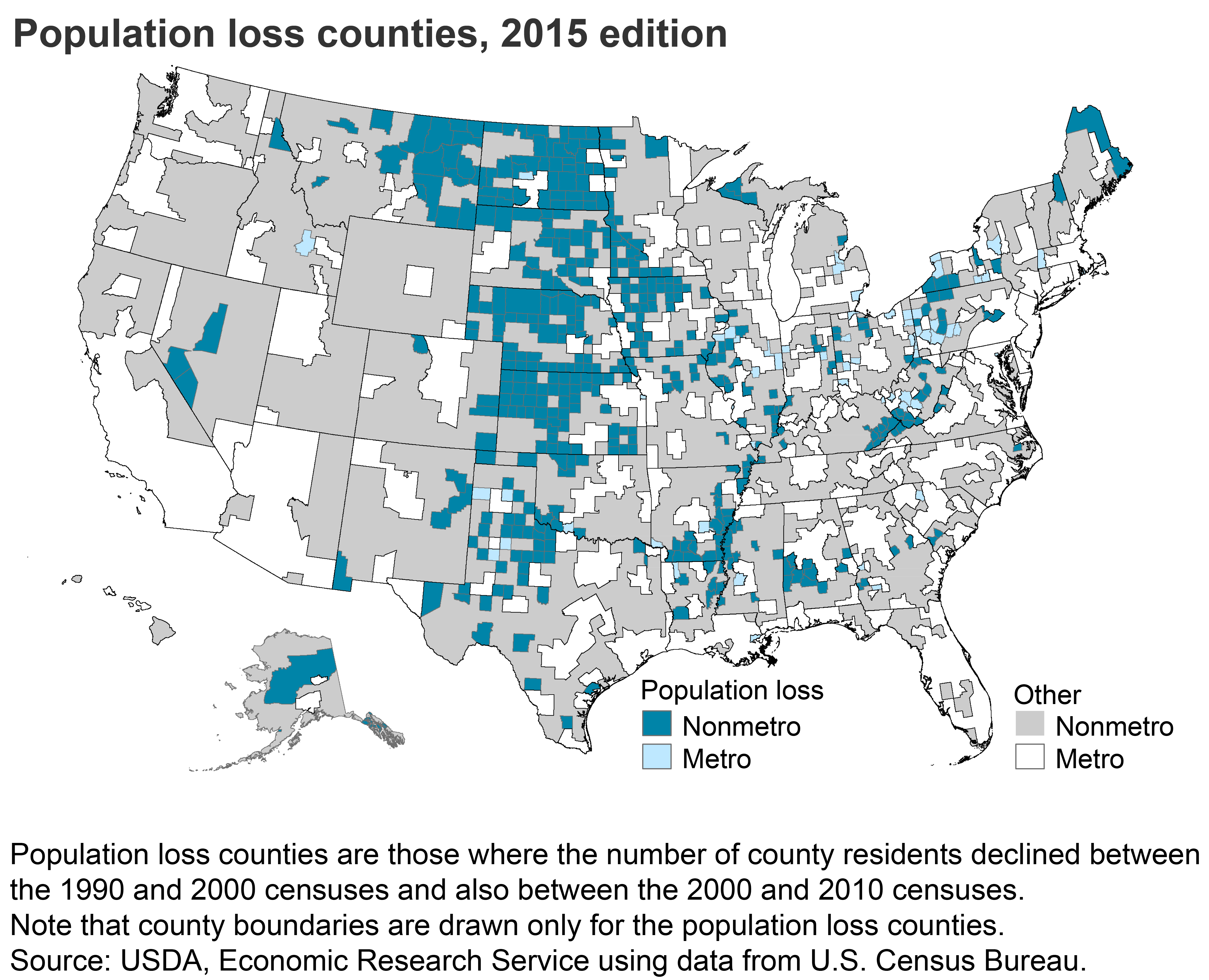 This chart shows: 'Population loss counties, 2015 edition'.