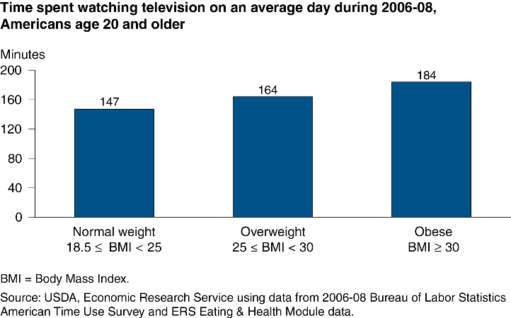 A chart showing the time spent watching T.V. on an average day during year 2006 to 2008, americans with the age of 20 and older