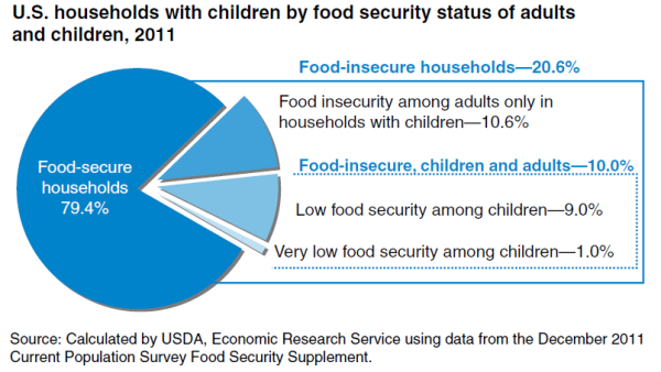 A chart showing U.S. households with children by security status of adults and children in 2011.