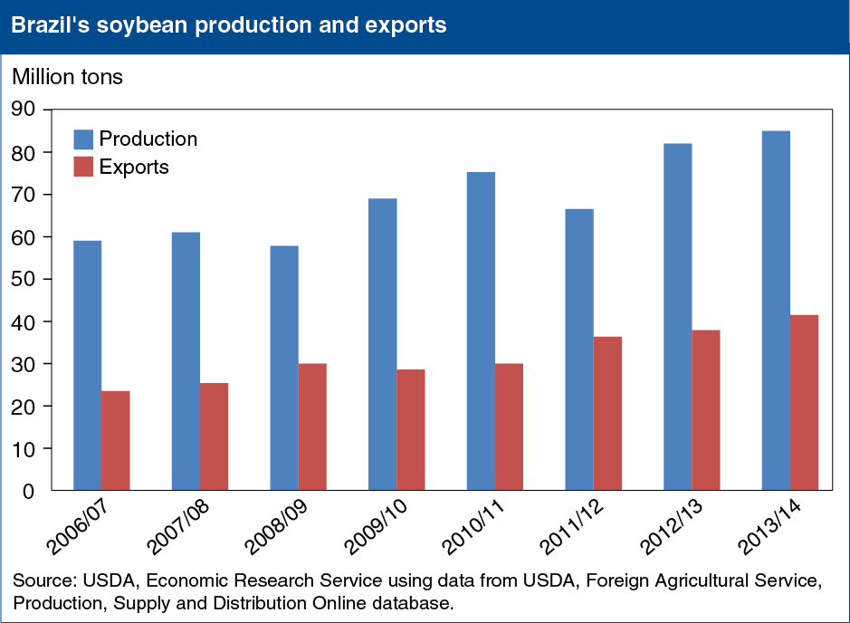 A chart showing Brazil's soybean production and exports.