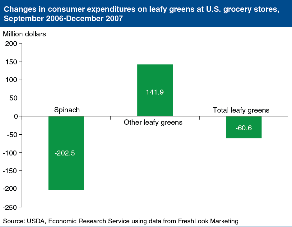 A chart showing the changes in consumer expenditures on leafy greens at U.S. grocery stores, from September 2006 to December 2007.