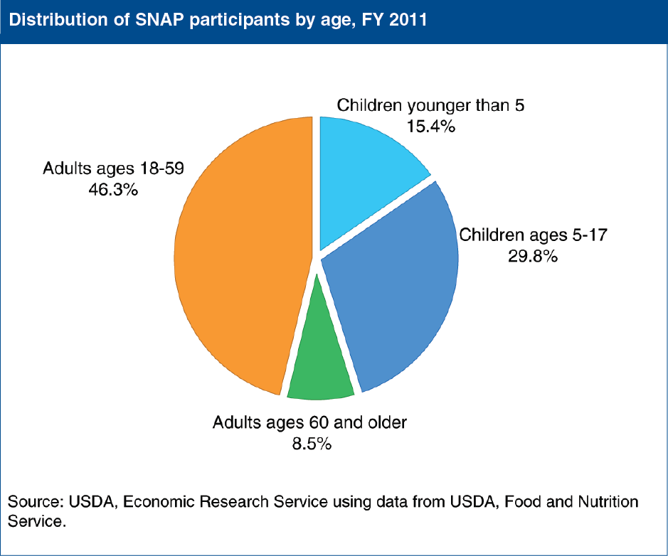 A chart showing the distribution of SNAP participants by age, fiscal year 2011.